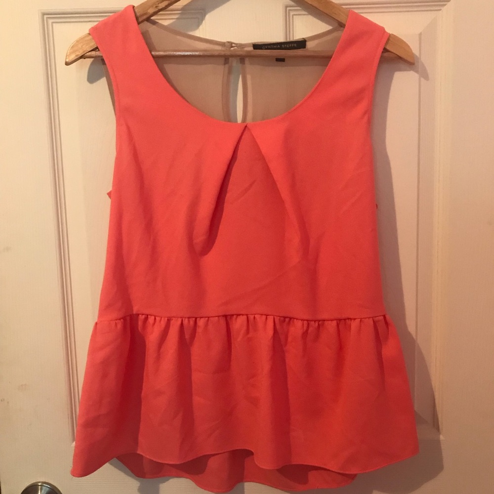 Cynthia Steffe peplum top sheer back